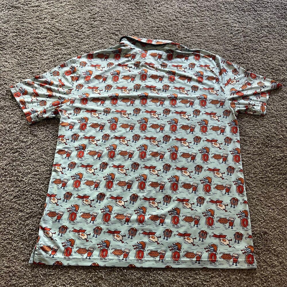 Lofty Llama Performance Golf Polo Breakfast Bacon Eggs Pancakes Print Mens XL - Picture 3 of 7